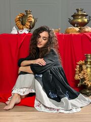 Елена Прекрасная. Платье льняное черное с вышивкой PL-422569