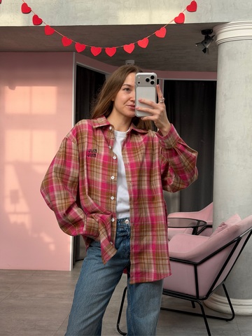 Рубашка в клетку фуксия