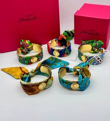 53344 - Браслет манжета  широкий в стиле Schiaparelli с ленточкой твилли