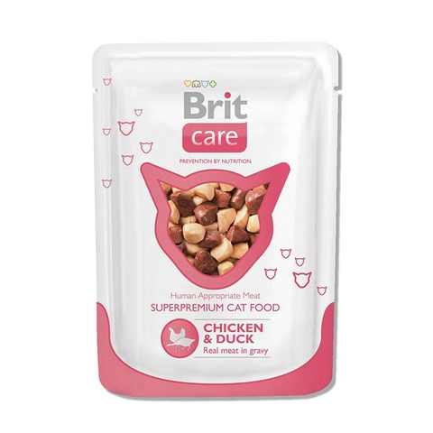 Влажный корм Brit Care с курицей и уткой для кошек 80 г (пауч Брит)