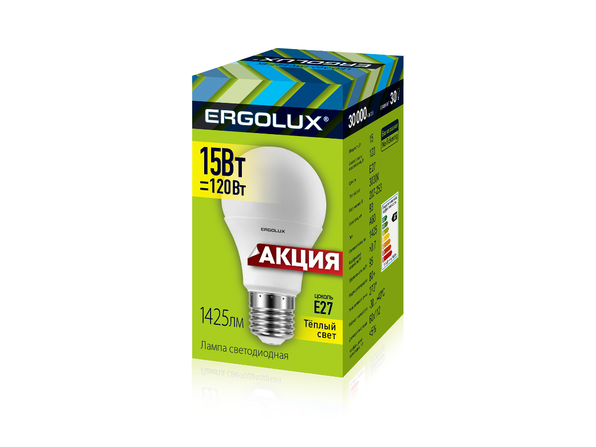 Лампа Ergolux LED-A60-15W-E27-3K Promo (теплый свет)