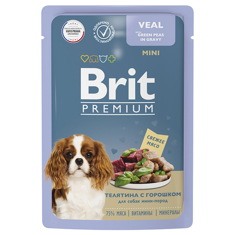 Влажный корм Brit Premium телятина и горошек в соусе 85 г до 06.12.24 для собак мини-пород (Брит)