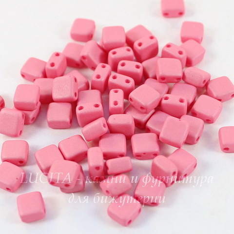 Бусина Tile mini Квадратная плоская с 2 отверстиями, 5 мм, розовая матовая