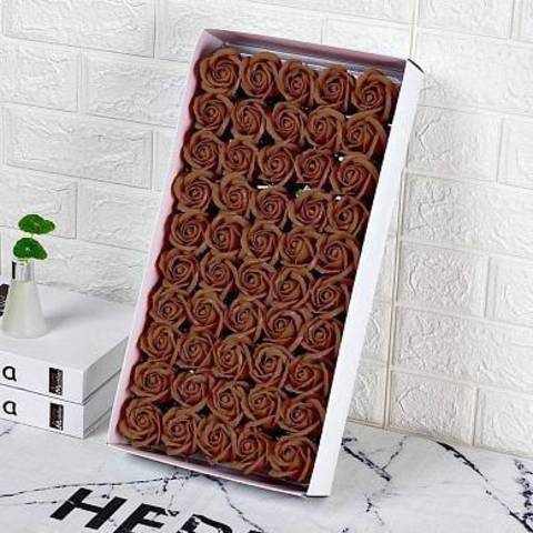 Ароматные мыльные бутоны роз в коробке коричневые (50 штук)