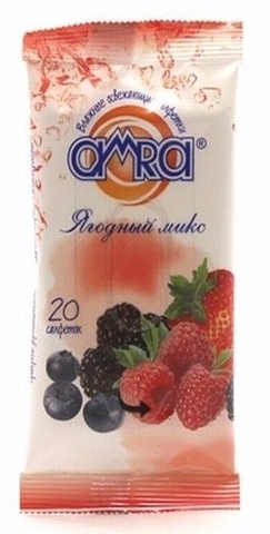 Салфетки влаж.Amra travel освежающие 4 фруктовых аромата 20шт/К48 (278)