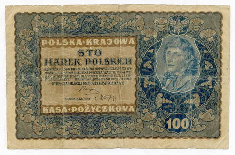 Банкнота Польша 100 марок 1919 год № 492098. F