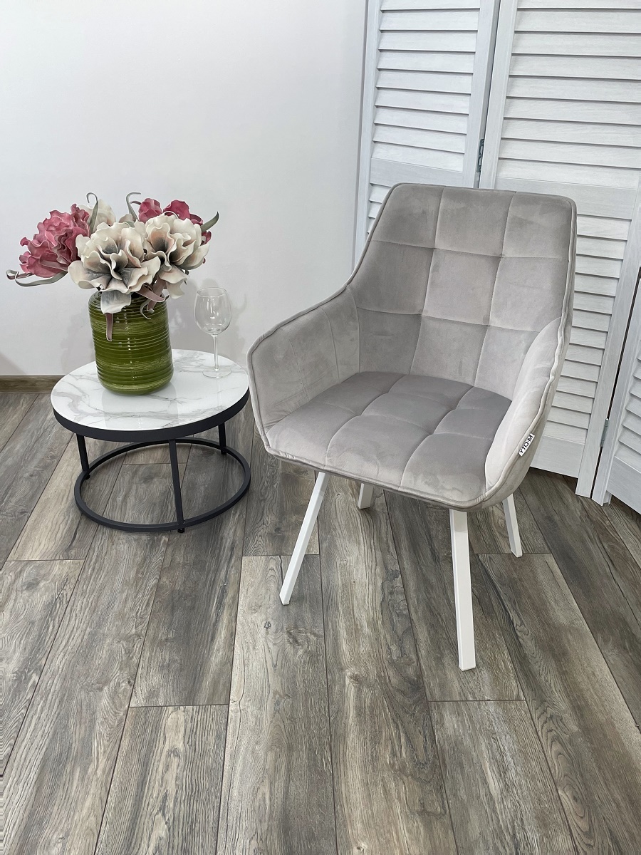 Стул MAVERICK 360 град. поворот. BLUVEL-03 LIGHT GREY, велюр/ белый каркас, М-City