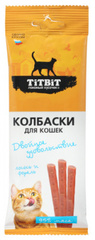Titbit лакомство д/кошек Двойное удовольствие Колбаски лосось и форель 15г