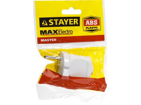 STAYER белая 6А/220В 1300Вт Вилка прямаяMAXElectro (55150-W)