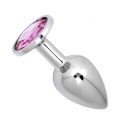 Анальная пробка маленькая Alive Anal Pleasure, металл с розовым кристаллом M: 8 х 3,4 см