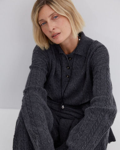 Поло объемного кроя из смесового кашемира темно-серый