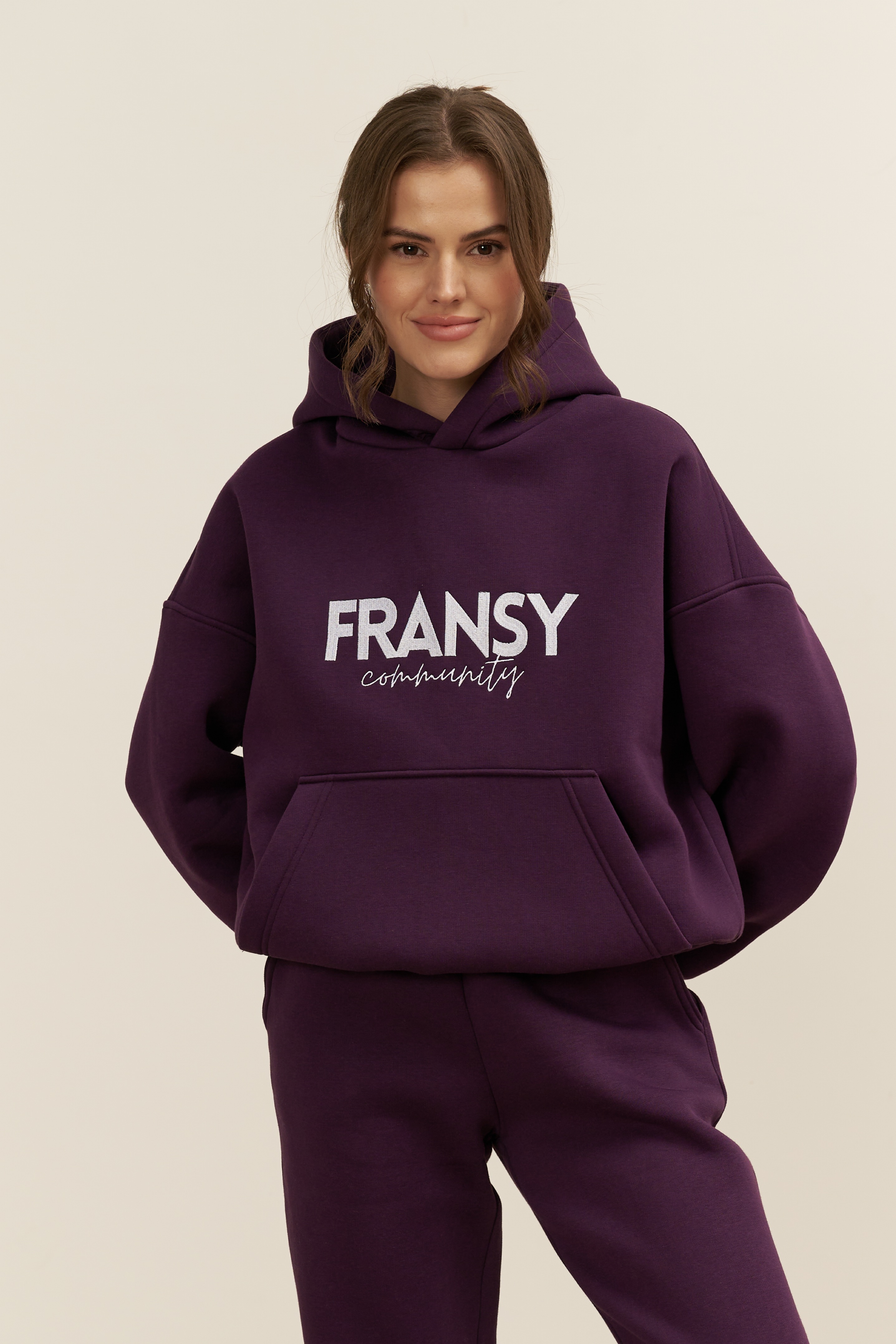 Худи 02 FRANSY COMMUNITY, с начесом, темно-фиолетовое