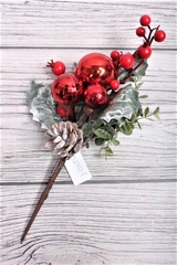 Ветка искусственная, с Шариками и шишкой, 30 см, 1 шт.