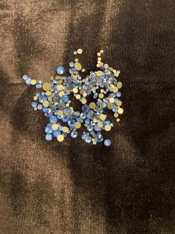 Стеклянные стразы  (размер микс) 1140шт, цвет сине-голубой