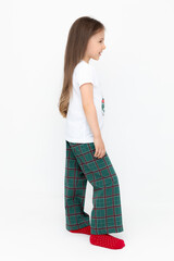 пижама  для девочки  К 1640/белая лилия,шотландская клетка