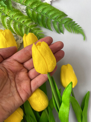 Тюльпаны реалистичные искусственные, Желтые, нежные, латексные (силиконовые), 34 см, букет из 15 штук