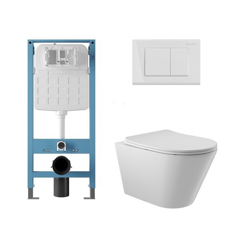 Aqueduto AQDS356T AQD комплект: TECNICA Novo Система инсталляции для подвесного унитаза, QUADRADO Панель смыва, белый глянцевый, CONE Tornado Унитаз подвесной 525*360 безободковый, Tornado, сиденье с микролифтом, белый глянцевый