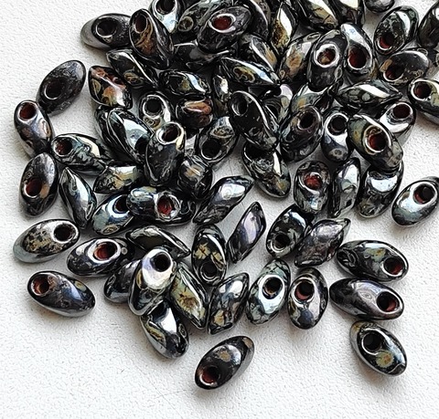 LMA-4511 Бисер-лепестки Миюки/Miyuki long Magatama Picasso black