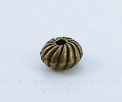 Бусина металлическая - рондель 6х4 мм (цвет - античная бронза), 10 штук