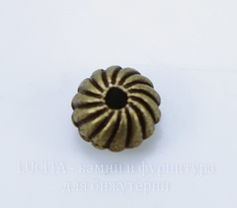 Бусина металлическая - рондель 6х4 мм (цвет - античная бронза), 10 штук