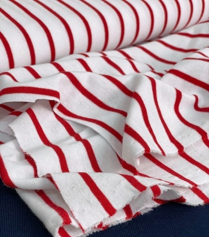 Отрез 1м с деф. Трикотаж Breton stripes, Белый с красным