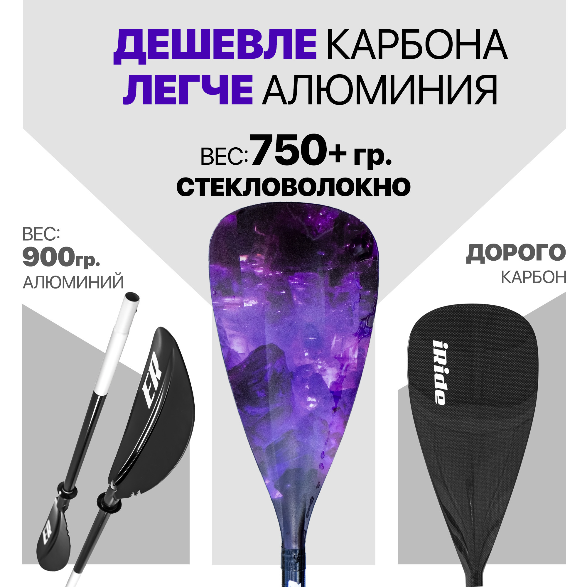 Весло (стекловолокно) EasyRider Amethyst три секции - Аксессуары для сап досок | iRide shop фото 6