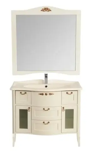 Тумба под раковину Акватон Версаль 100 см напольная, слоновая кость, 1A188001VSZA0 в комплекте с зеркалом