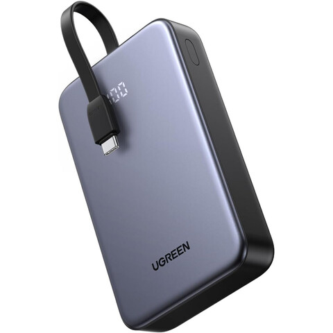 Внешний аккумулятор  UGREEN PB505 (45762) 20000mAh Quick Charging Power Bank 20W встроен. кабель USB-C, серый