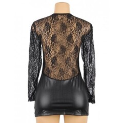 Кожаное платье с кружевной отделкой Ohyeah Sexy lace +стринги, S-M