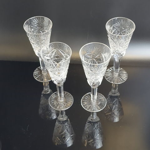 Бокалы хрустальные набор из 4 штук, хрусталь, алмазная грань, 15 см, (объём -? мл), винтаж СССР 1970-1990 гг