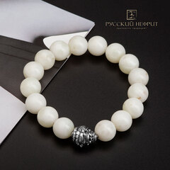 Браслет Хотэй. Белый нефрит с надцветом. 12мм