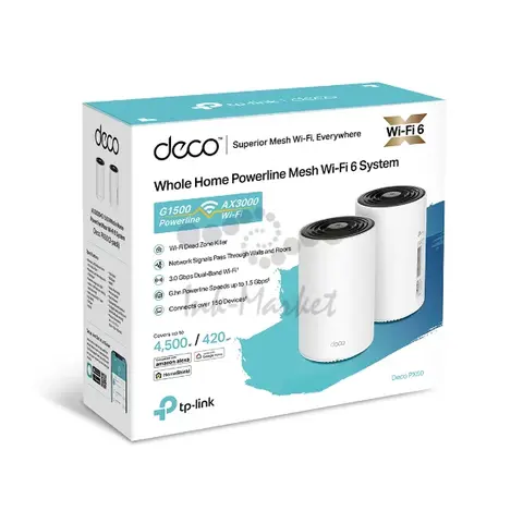 Домашняя Mesh Wi-Fi 6 система TP-Link Deco PX50 AX3000 с Powerline G1500, 2,4/5 ГГц, до 2976 Мбит/с. (2-pack)