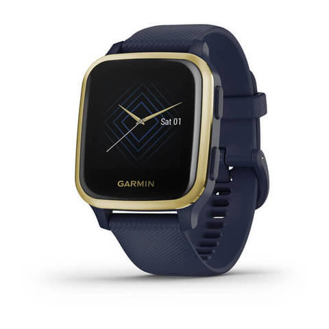 Garmin Venu Sq Music Edition - Light Gold Aluminium Bezel with Navy Case and Silicone Band