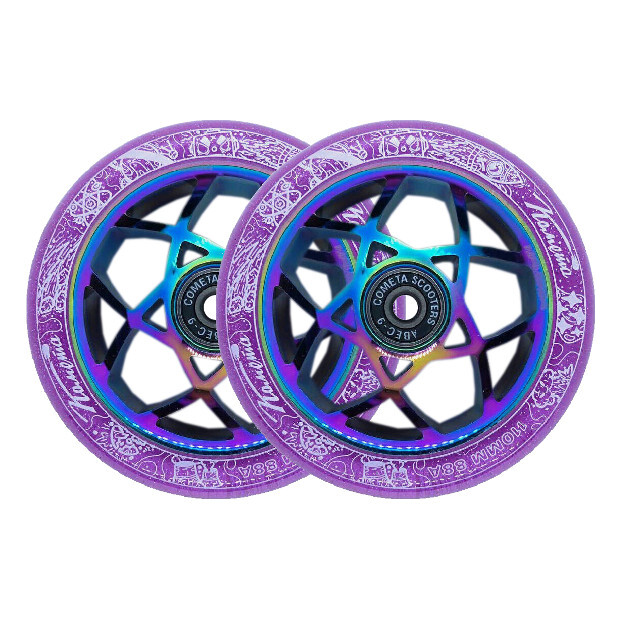 Колёса для самоката КОМЕТА Атом (Фиолетовый с блёстками/Неохром)
