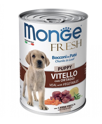 Monge Dog Fresh Chunks in Loaf консервы для щенков мясной рулет телятина с овощами 400г