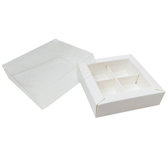 Коробка 4 конфеты 11.5х11.5х3 см с пластиковой крышкой Белая