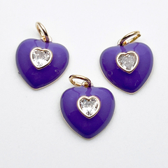 Подвеска Сердце, цвет фиолетовый+золото, фианит, размер 13*12 мм, цена за 1 шт