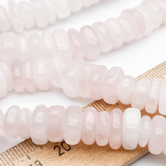 Розовый кварц бусины, рондели, размер около 9,5-11,5*3,8-5 мм, цена за отрезок 9,5 см (1/4 нити)
