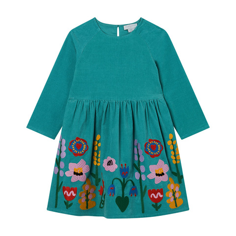 Платье Stella McCartney Kids Corduroy Emerald Flowers
