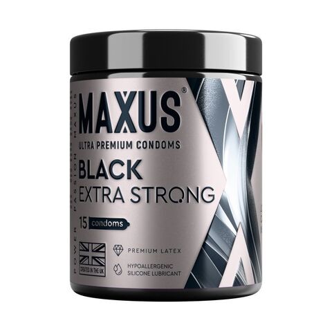 Черные утолщенные презервативы MAXUS Extra Strong с железным кейсом - 15 шт. - Maxus MAXUS Extra Strong №15