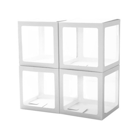 Набор коробок для воздушных шаров, Белые грани, Прозрачный (без букв), 30*30*30 см, 4 шт.