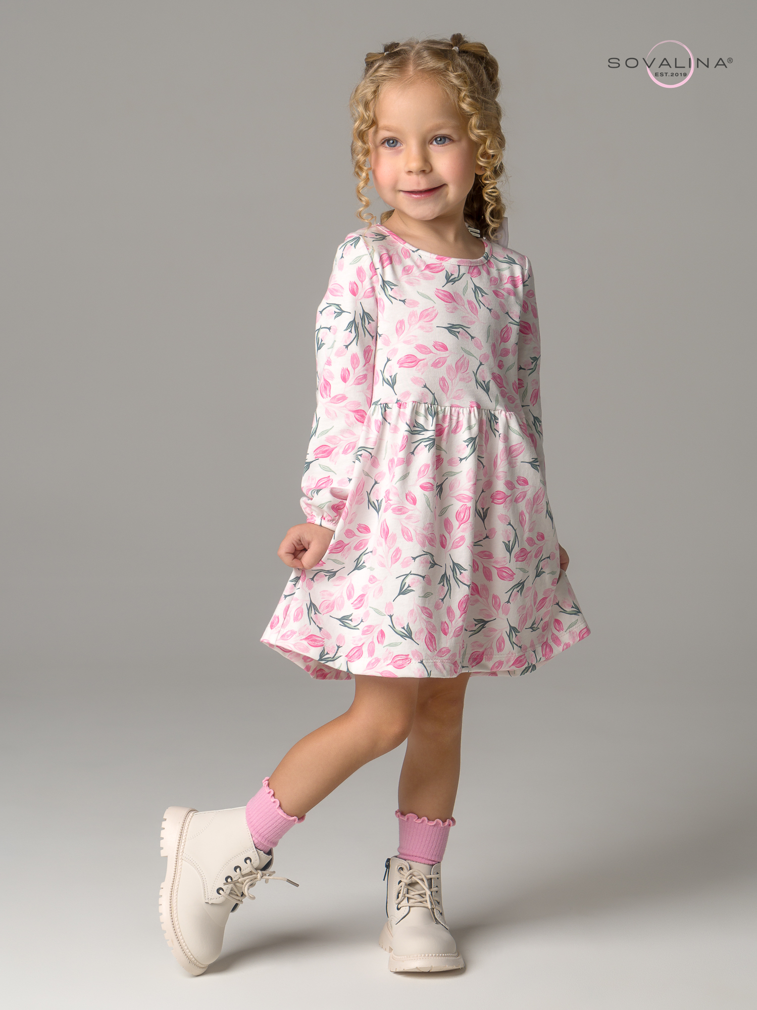 Платье Моана розовые тюльпанчики