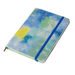 
          Записная книжка, А5, Alingar, 7БЦ, ПВХ (печать на мокром шелке), на резинке, клетка, 95 л., "Трендовые надписи", синий