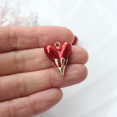Подвеска с Сердце с красной эмалью, 25*20 мм, позолота, П903