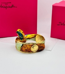 53344 - Браслет манжета  широкий в стиле Schiaparelli с ленточкой твилли
