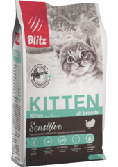 Сухой корм для котят, беременных и кормящих кошек Blitz Sensitive Kitten All Breeds с индейкой, 10 кг