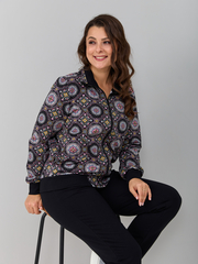 Костюм с брюками КБ-184/черный-цветнойорнамент