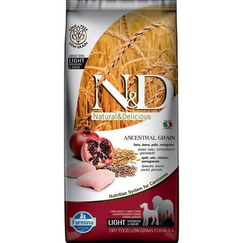 Farmina N&D Ancestral Grain Dog Light Adult Medium & Maxi сухой низкозерновой корм для собак средних и крупных пород с курицей - 12 кг