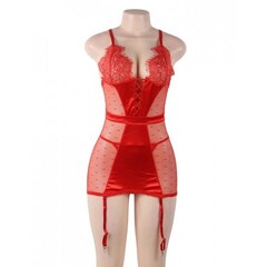 Сексуальное красное белье с подвязками и стрингами (XL-2XL)