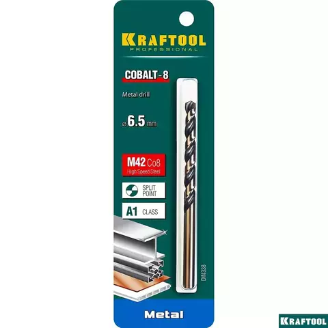 KRAFTOOL COBALT 6.5 х101мм, Сверло по металлу HSS-Co(8%) , сталь М42(S2-10-1-8)
